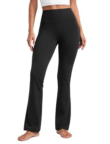 Crz Yoga Women's Butterluxe Flared Leggings - 32" High Waist Bootleg Trousers Bootcut Soft Casual Yoga Pants With Pockets Black 12