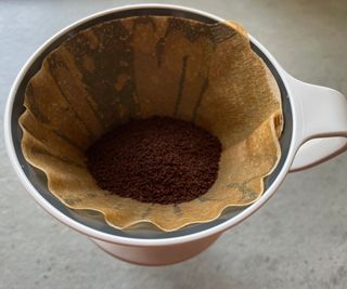 OXO Brew Pour-Over filter cone with filter paper inside