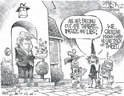 Political cartoon U.S. Trump tweets halloween