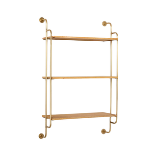 Brass and wood wall shelf