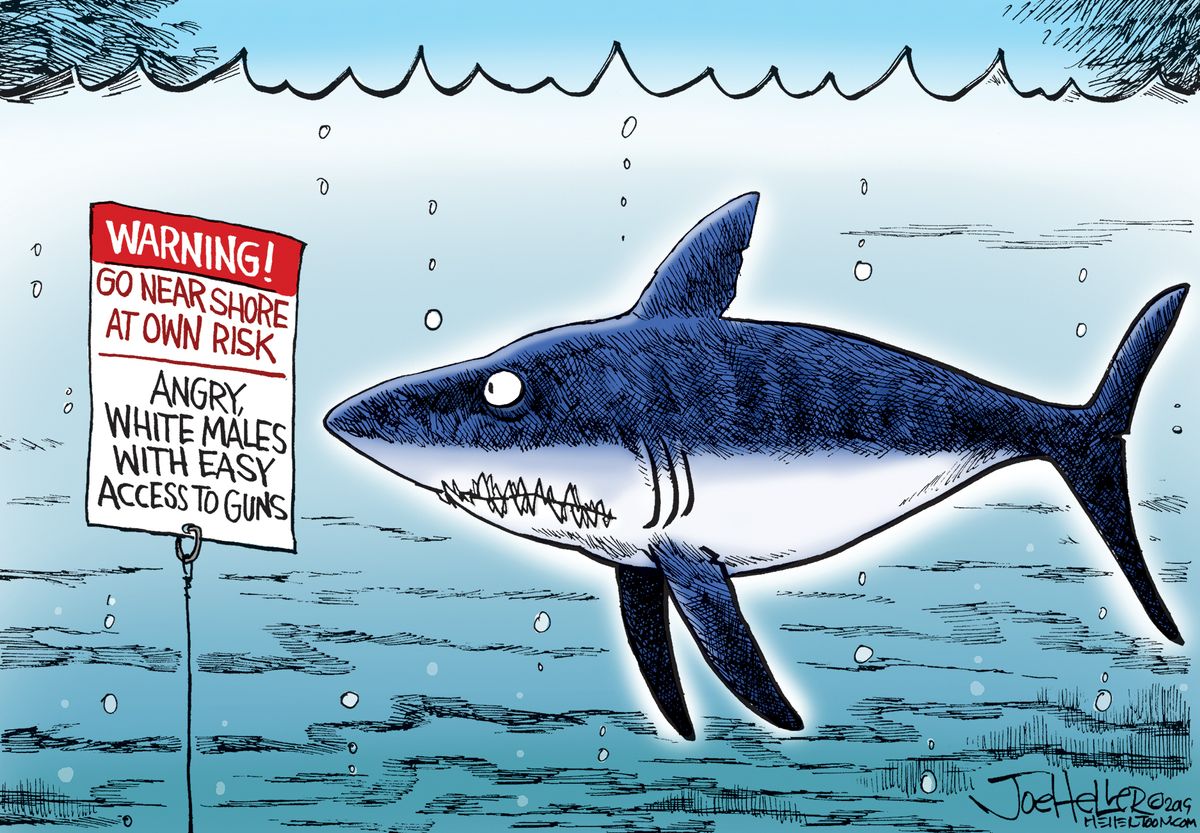 Editorial Cartoon Angry White Males With Guns Sharks | The Week