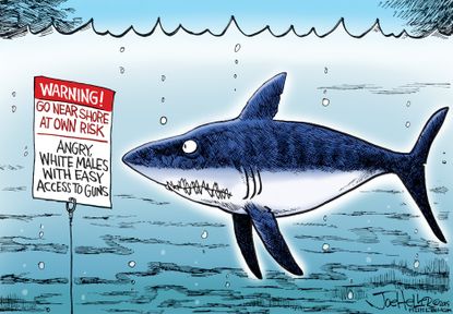Editorial Cartoon Angry White Males With Guns Sharks
