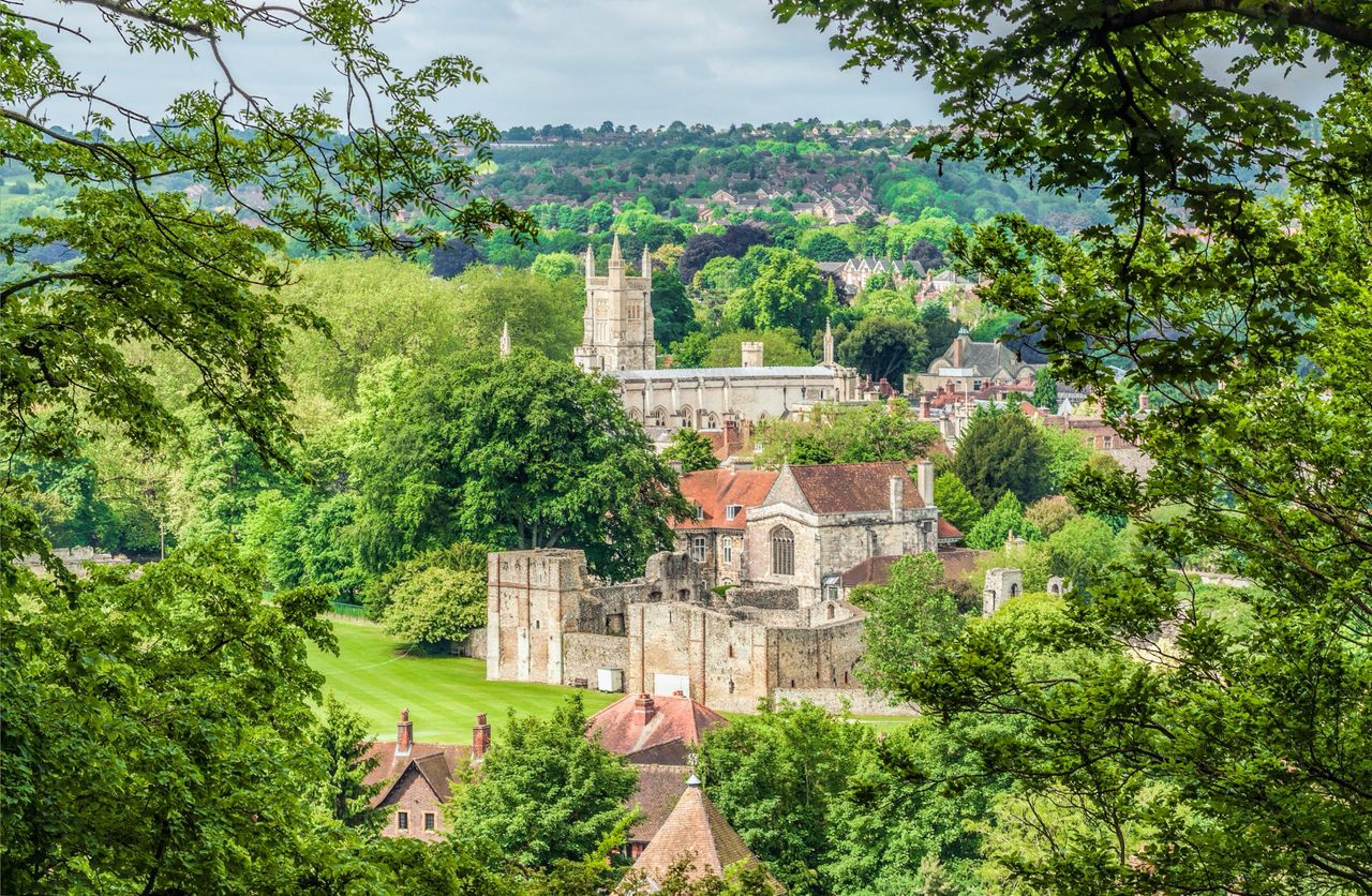 Winchester, Hampshire, with a view of the Hospital of St. Cross.