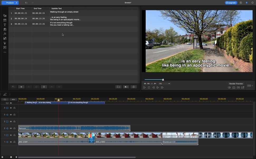 Screenshot of subtitles in video editing software CyberLink PowerDirector