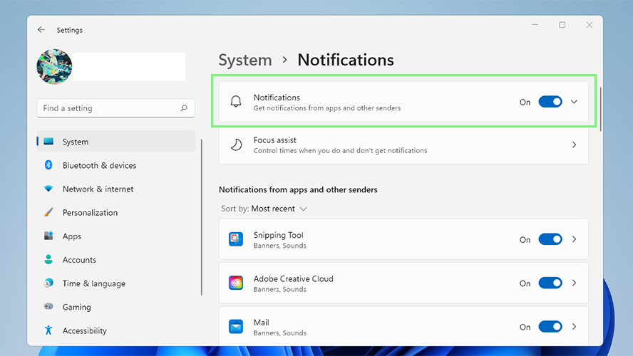 How to turn off notifications in Windows 11