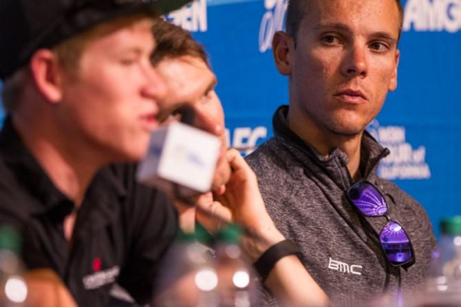 Philippe Gilbert (BMC) listens in on the other riders.