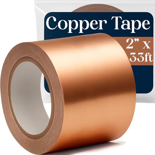 Kraftex Copper Tape [2 Inch X 33ft]. Conductive Adhesive Use as Copper Tape for Slugs, Copper Shielding Tape for Guitars, Faraday Tape or Copper Flashing Roll.