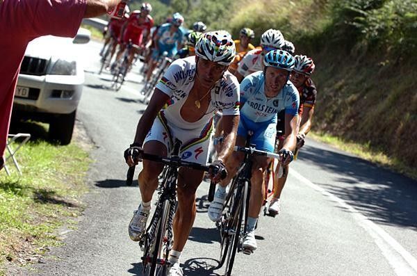 Italy's Paolo Bettini (Quick Step) determined.