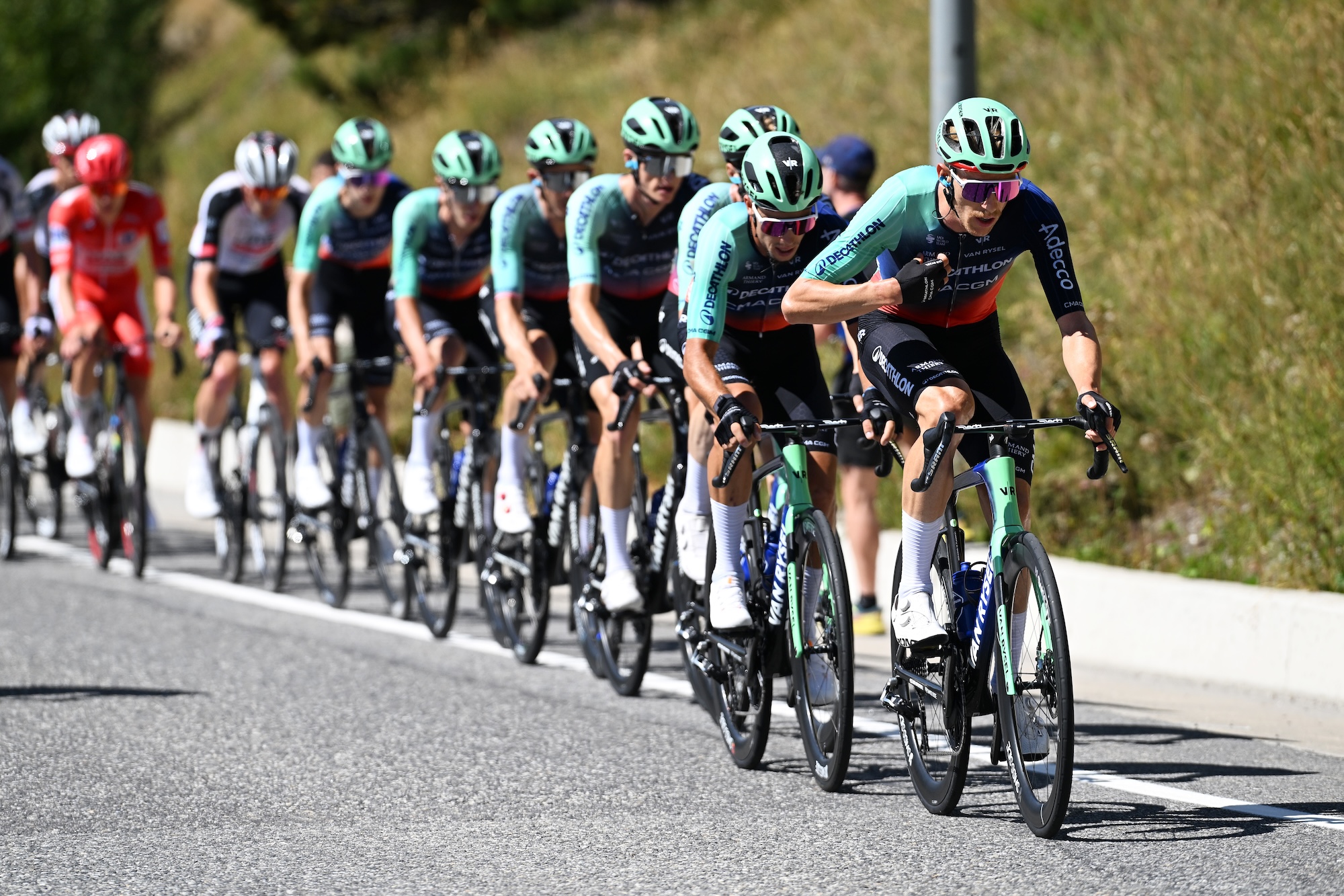 Decathlon CMA CGM pushed a hard pace on the front of the peloton during stage 4 of the Vuelta a Espa&ntilde;a