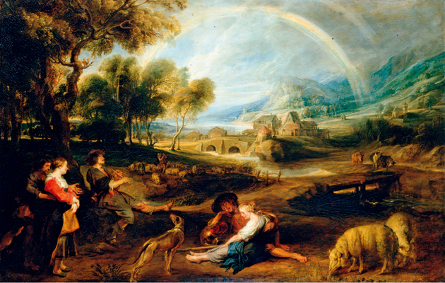 Ruben&#039;s Landscape with Rainbow inspired many works, including Constable&#039;s Cottage at East Bergholt, painted 200 years later.