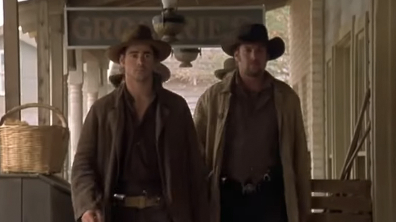 Colin Farrell and Scott Caan dressed like cowboys in American Outlaws