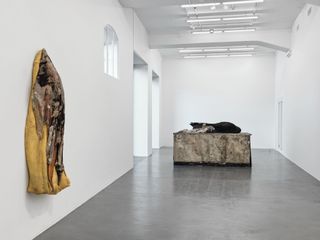sculptures on show at hauser & wrth zurich, as part of berlinde de bruyckere's show, one wall relief and one human figure in grey