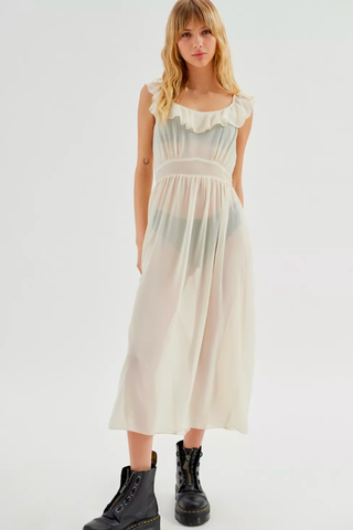Sheer Trend 2023 | UO Cynthia Semi-Sheer Ruffle Midi Dress