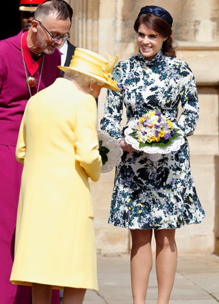 Queen Elizabeth II and Princess Eugenie attend the traditional Royal Maundy Service at St George's Chapel on April 18, 2019 in Windsor, England