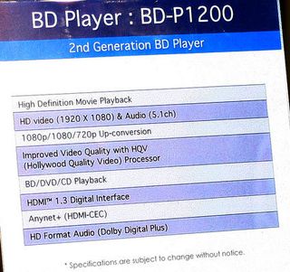 Samsung announced the 2nd generation Blu-Ray disc player BD-P1200. It plays 1080p resolution.