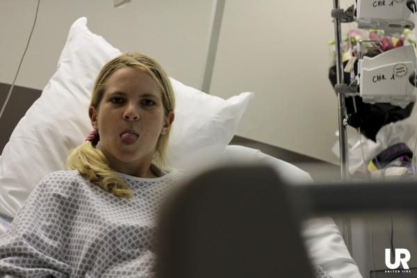 Tracey Hannah (Hutchinson United Ride) in the hospital after injury