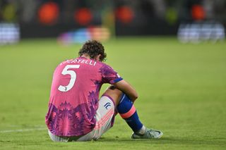 Manuel Locatelli of Juventus shows his dejection after losing the UEFA Champions League group H match between Maccabi Haifa FC and Juventus at Sammy Ofer Stadium on October 11, 2022 in Haifa, Israel.