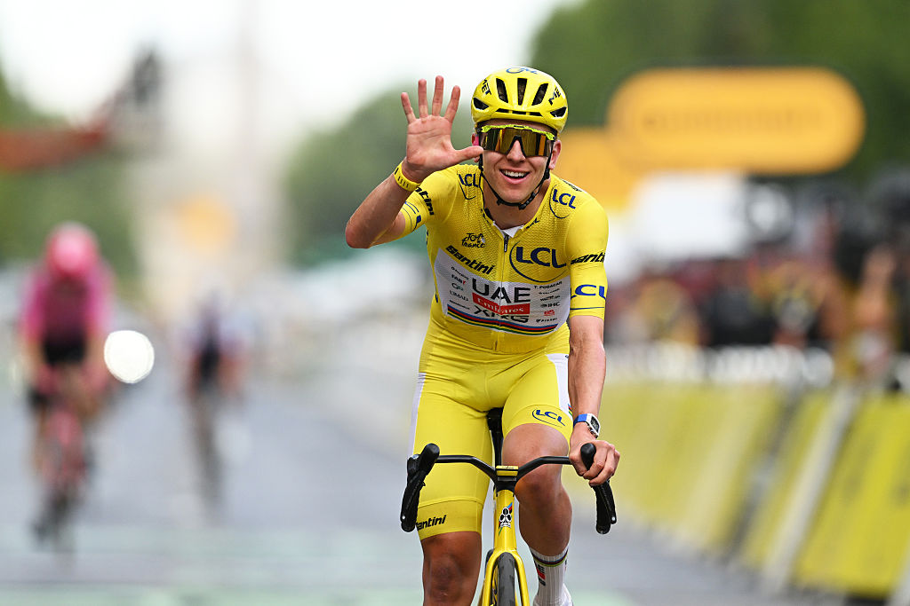 Tadej Pogacar of Slovenia and UAE Team Emirates - XRG - Yellow Leader Jersey celebrates at finish line as final overall winner during the 113th Tour de France 2026, Stage 21 a 89km stage from Paris to Paris / #UCIWT / on July 26, 2026 in Paris, France. (Photo by Dario Belingheri/Getty Images)