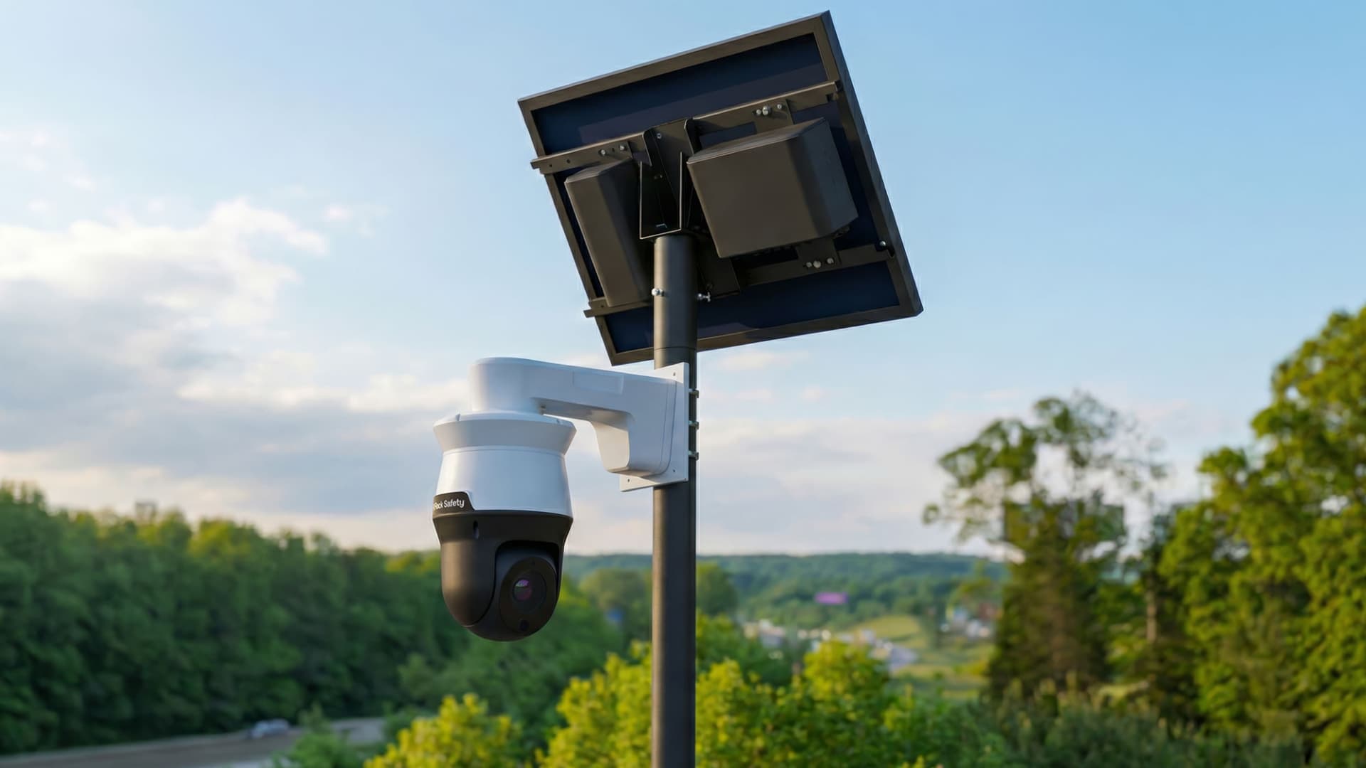 A Flock camera with a solar panel.