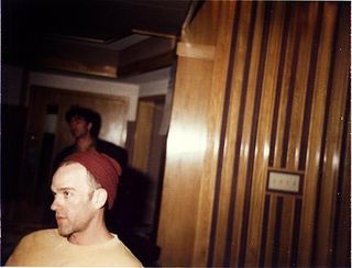 Michael Stipe and Bill Berry in the control room. Miami, early 1990's.
