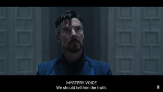 Benedict Cumberbatch in the Doctor Strange in the Multiverse of Madness trailer, being talked to by someone off-camera