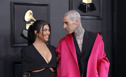 Kourtney Kardashian and Travis Barker attend the 64th Annual GRAMMY Awards at MGM Grand Garden Arena on April 03, 2022 in Las Vegas, Nevada.