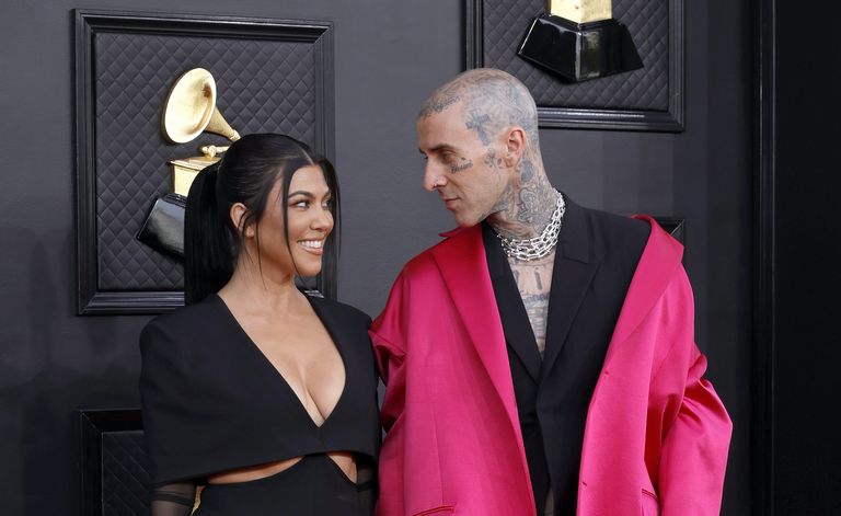 Kourtney Kardashian and Travis Barker attend the 64th Annual GRAMMY Awards at MGM Grand Garden Arena on April 03, 2022 in Las Vegas, Nevada.