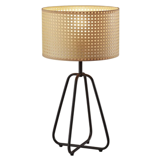 table lamp with minimalist legs and cane shade