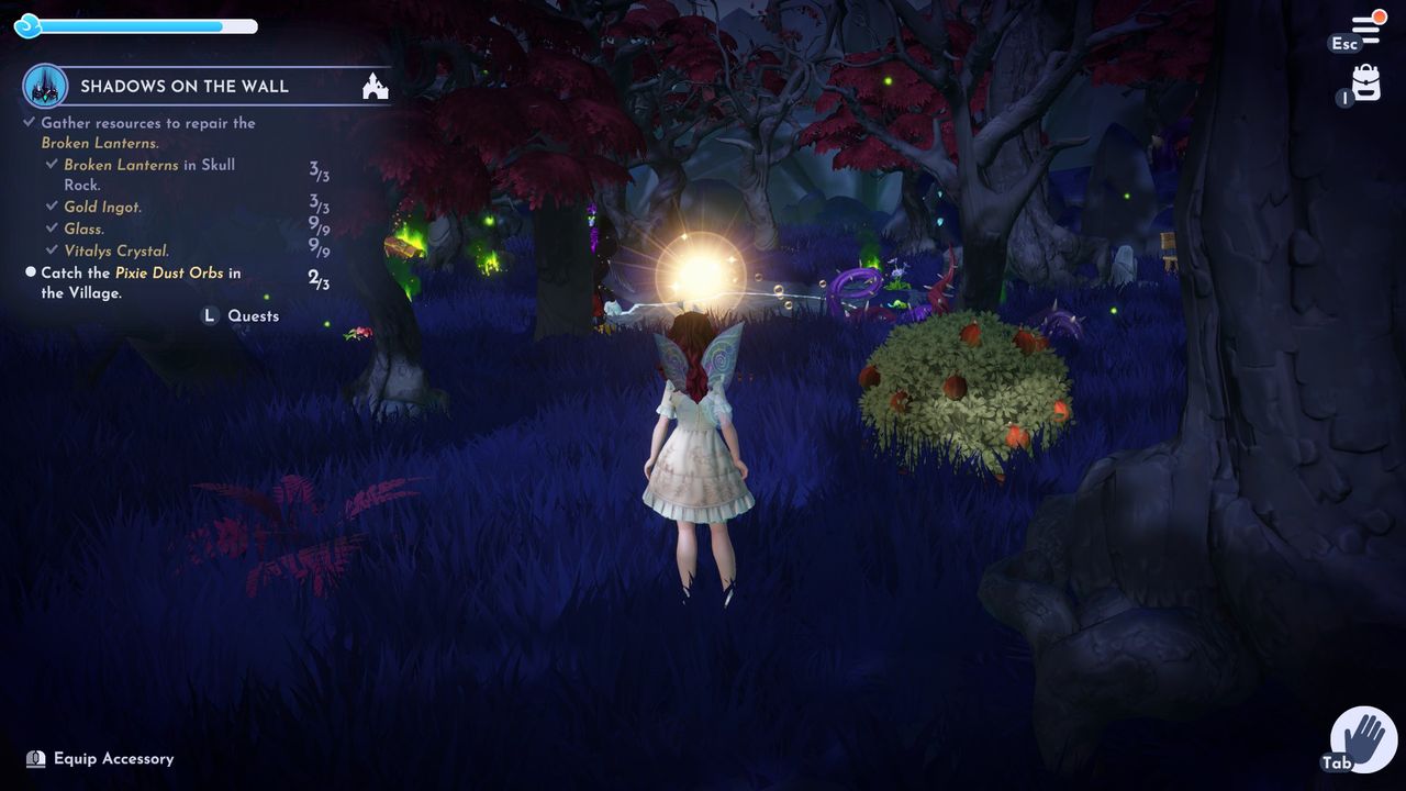 Pixie Dust orbs in three different locations in Disney Dreamlight Valley