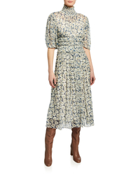 Rebecca Taylor Short-Sleeve Deco Fleur Midi Dress $445