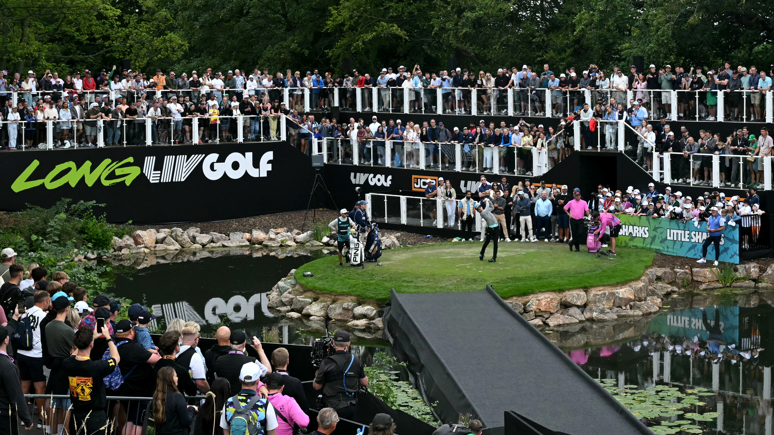Joaquin Niemann hits a tee shot during round three of LIV Golf UK by JCB in 2025