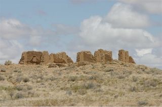 New Alto, shown here, is one of two great houses built next to each other on the mesa just north of Pueblo Bonito in Chaco Canyon.