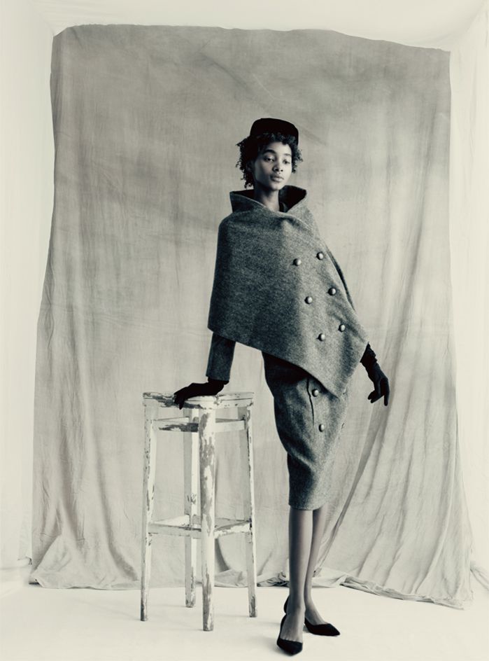 Tami Williams wearing the ‘Voyageur&#039; suit from the A/W 1955 Haute Couture collection