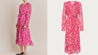 pink wrap dress with daisy print