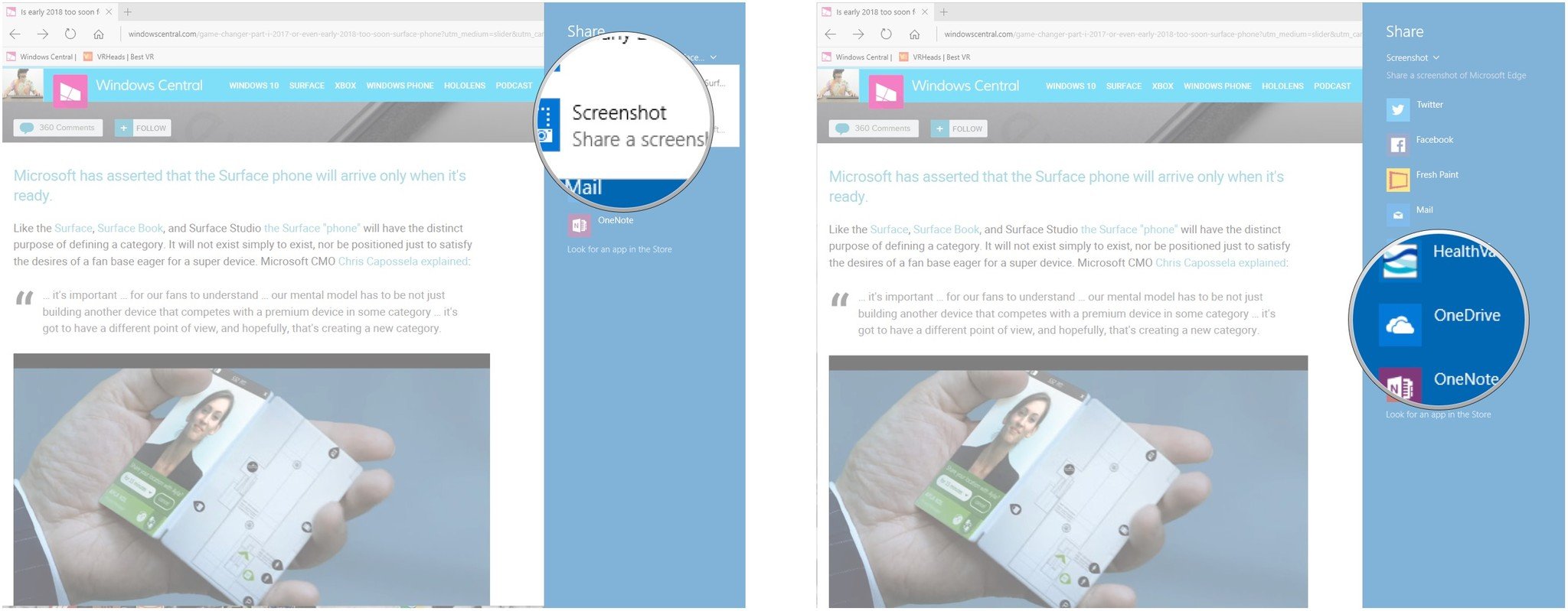Click Screenshot. Click an app.