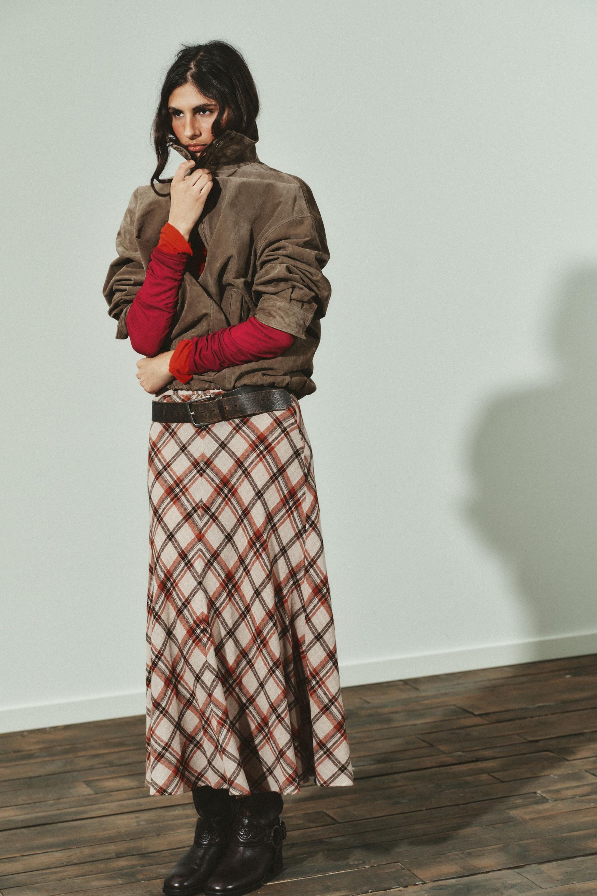 Plaid Midi Skirt