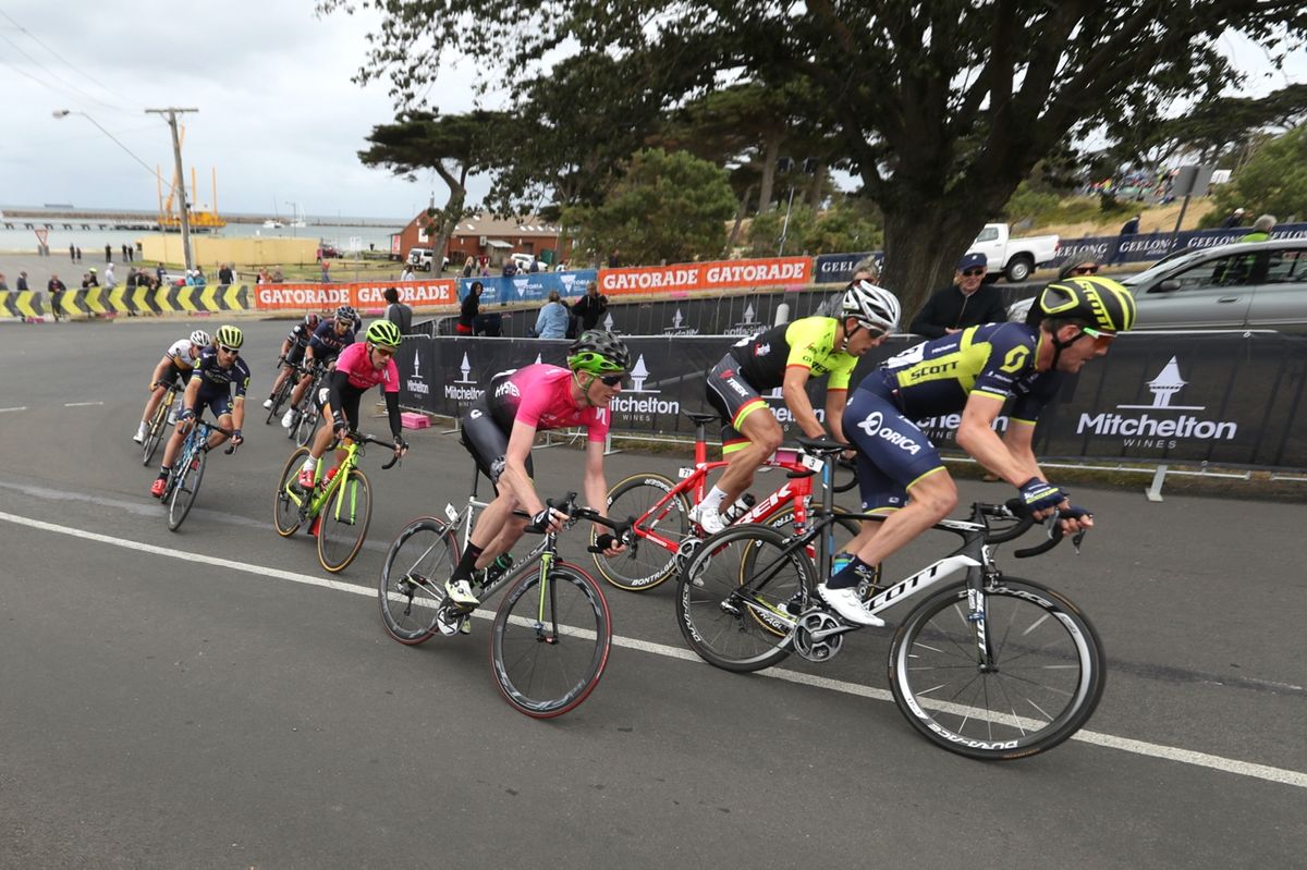Zak Dempster, in pink, is riding for the Total Rush team