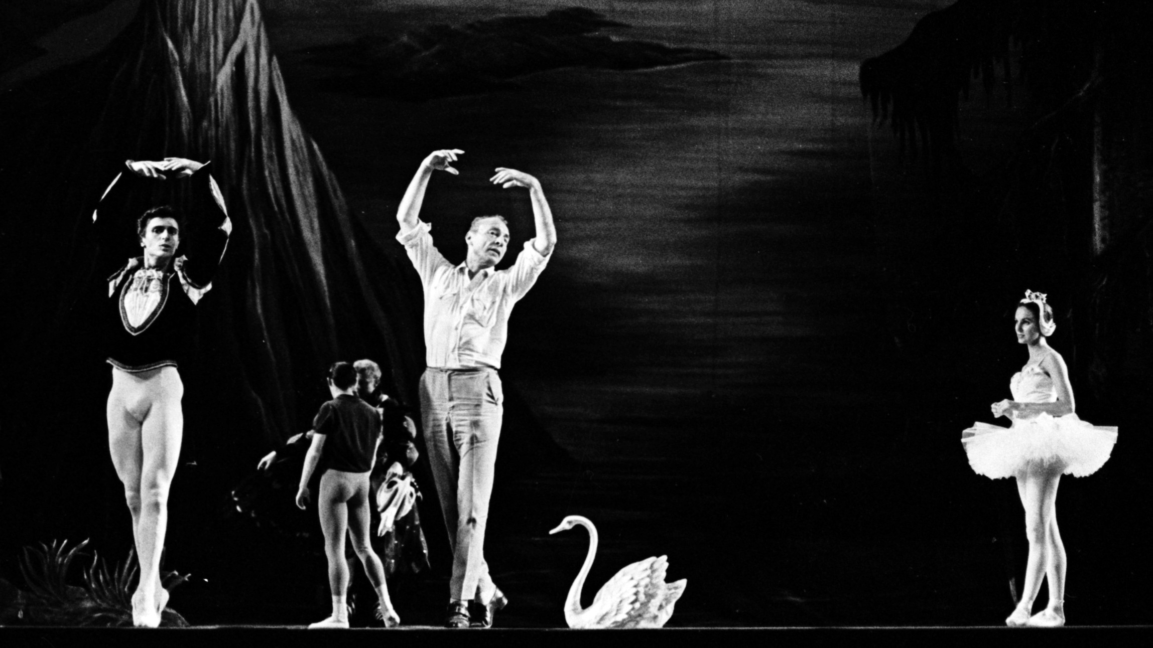 George Balanchine, the subject of Dancing with Shadows, at a rehearsal for Swan Lake in 1964