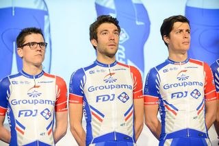 David Gaudu, Thibaut Pinot and Arthur Vichot show off the new Groupama-FDJ colours