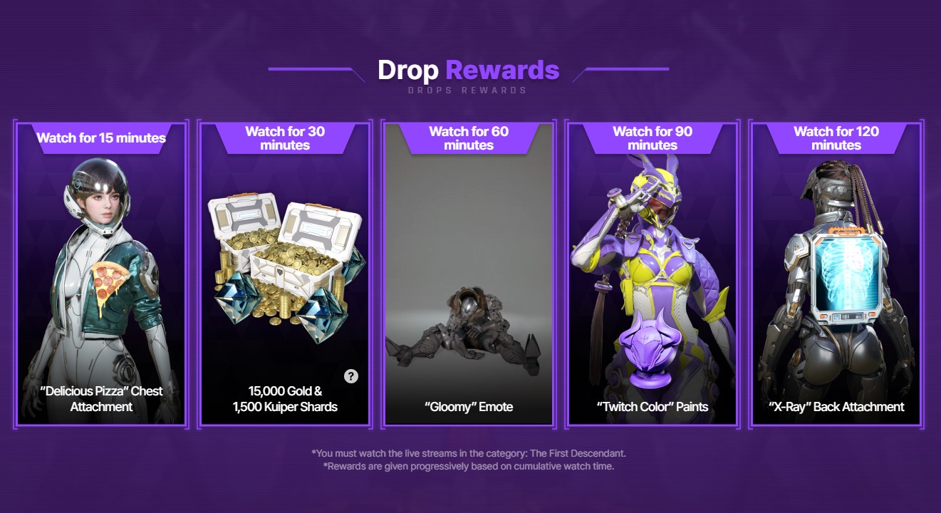 Screenshot of The First Descendant Twitch Drops.