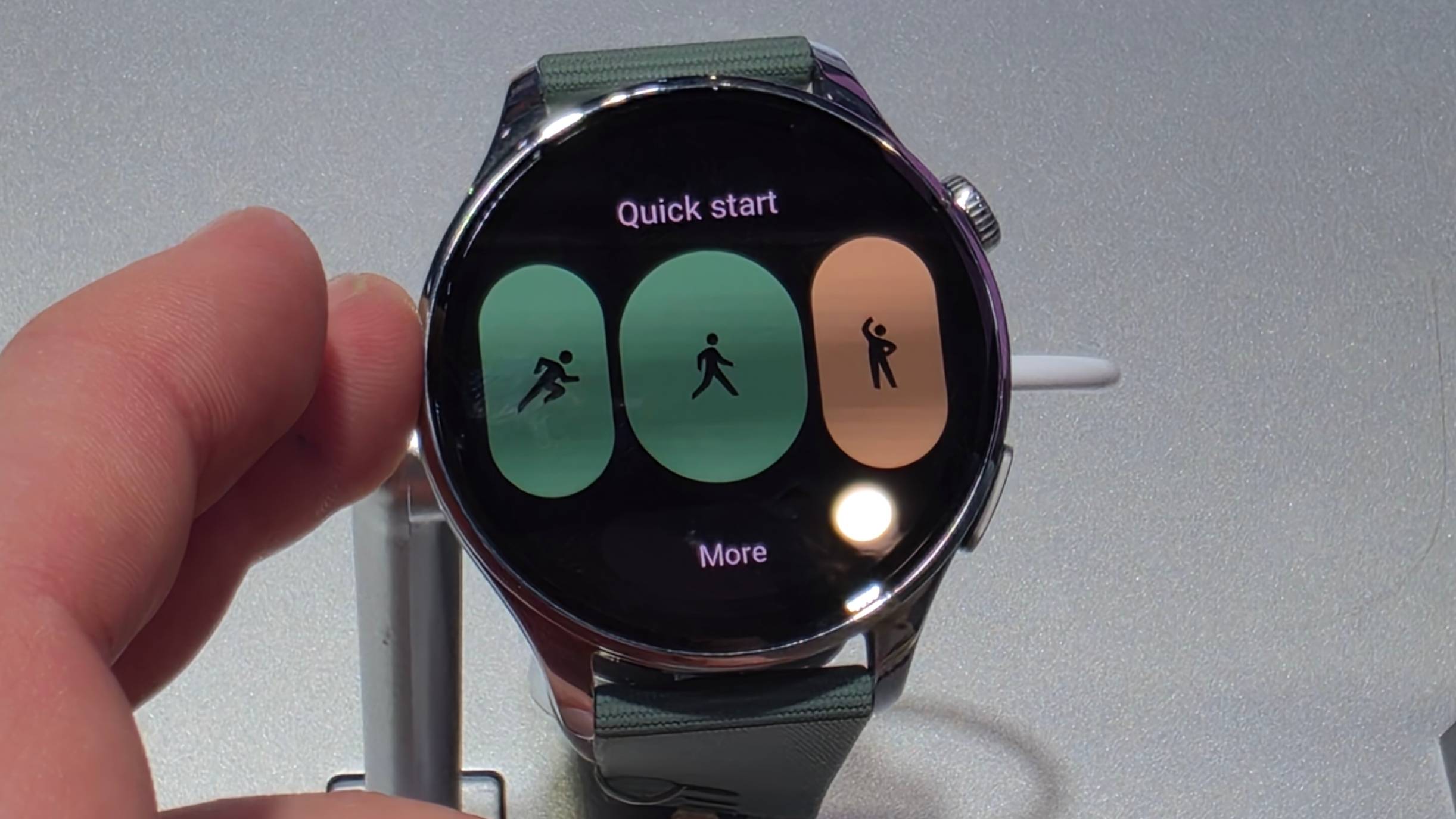 The Xiaomi Watch 5 on a stand.