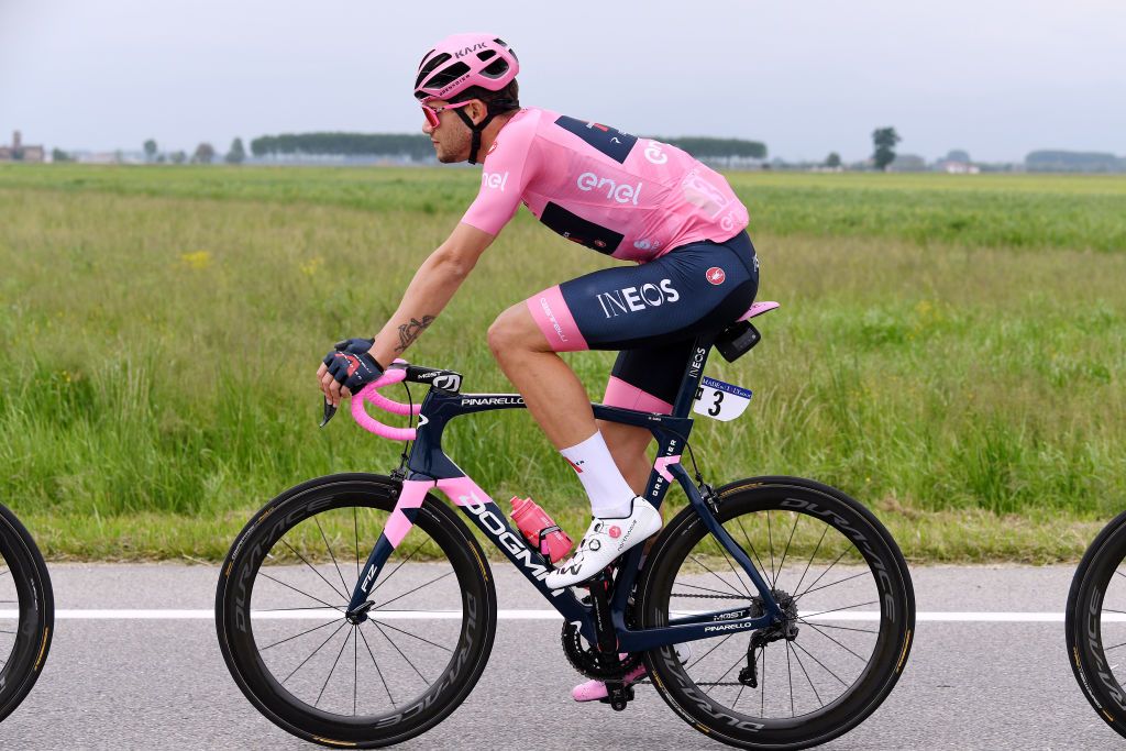 NOVARA ITALY MAY 09 Filippo Ganna of Italy and Team INEOS Grenadiers Pink Leader Jersey during the 104th Giro dItalia 2021 Stage 2 a 179km stage from Stupinigi Nichelino to Novara girodiitalia Giro UCIworldtour on May 09 2021 in Novara Italy Photo by Tim de WaeleGetty Images