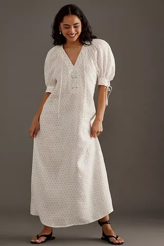 Sleeper Lace-Up Linen Midi Dress