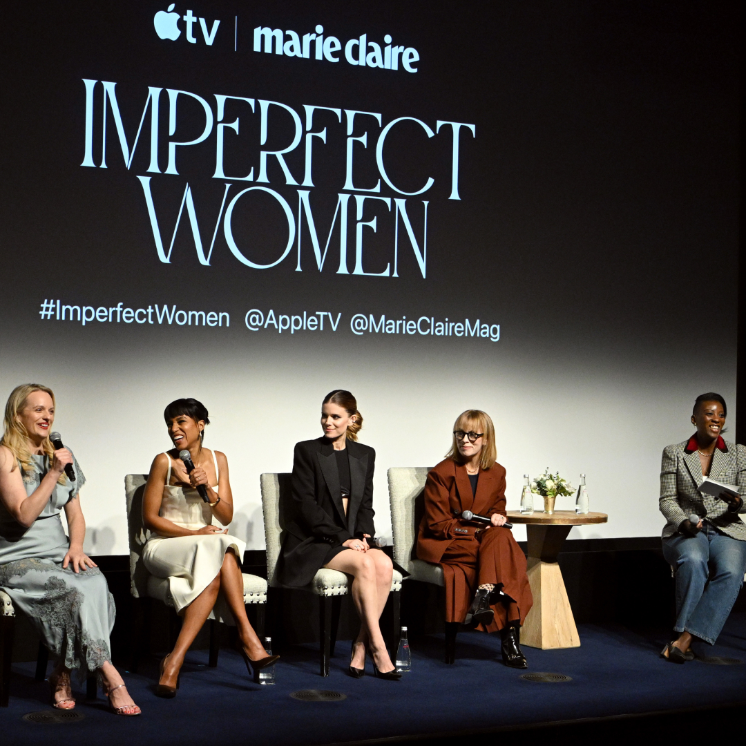 Elisabeth Moss, Kerry Washington, Kate Mara, Annie Weisman and Nikki Ogunnaike speak onstage during the Apple TV and Marie Claire tastemaker event celebrating the upcoming original series &ldquo;Imperfect Women,&rdquo; at the Crosby Street Hotel in New York City on March 17