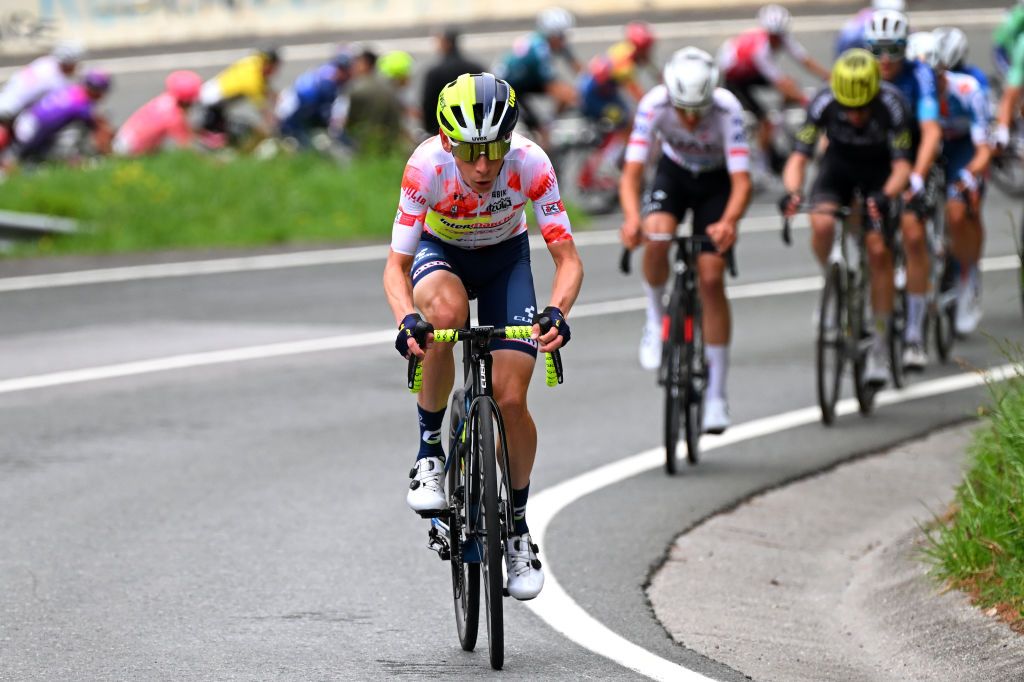 AMOREBIETA ETXANO SPAIN APRIL 05 Louis Meintjes of South Africa and Team Intermarche Wanty Polka Dot Mountain Jersey competes during the 63rd Itzulia Basque Country 2024 Stage 5 a 1759km stage from VitoriaGasteiz to AmorebietaEtxano UCIWT on April 05 2024 in AmorebietaEtxano Spain Photo by Tim de WaeleGetty Images