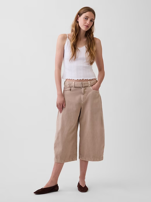 Gap, Mid Rise Belted Culotte Barrel Pants
