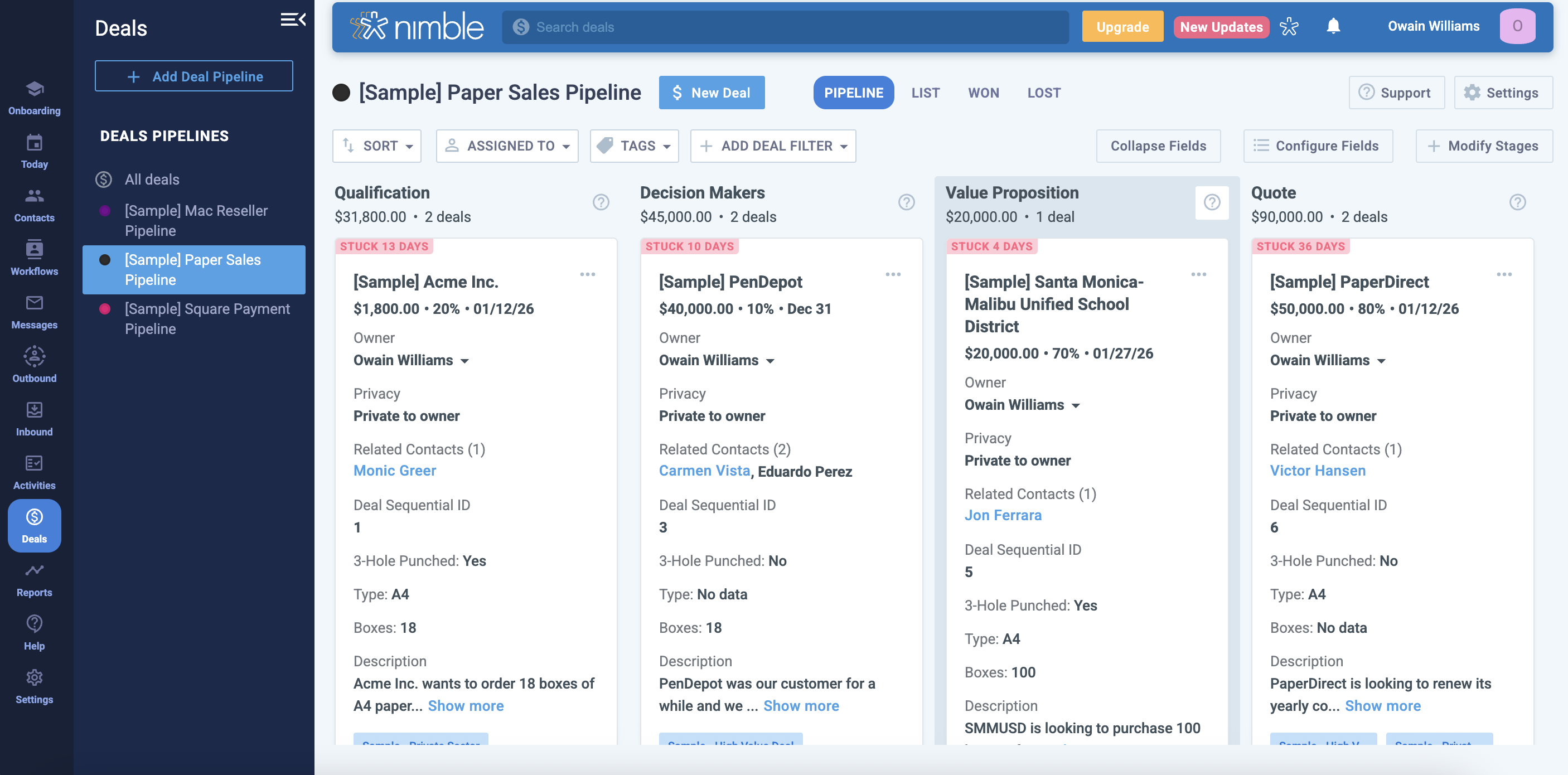 screenshot of Nimble CRM