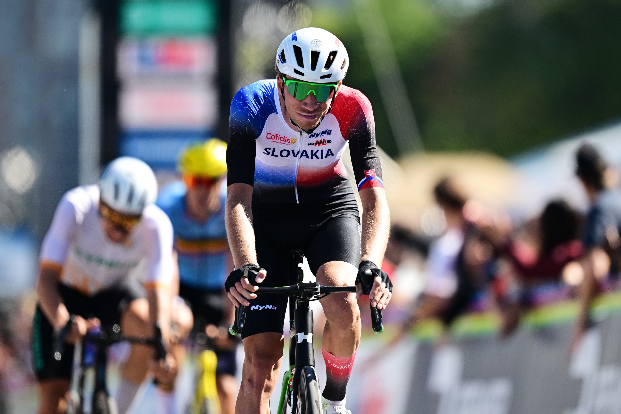 Richard Riska and Team Slovakia crosses the finish line during the the 99th UCI Road World Championships Montreal 2026, Men Under 23 Road Race a 174.2km one day race Montreal to Montreal from on September 25, 2026 in Montreal, Quebec. (Photo by Tim de Waele/Getty Images)