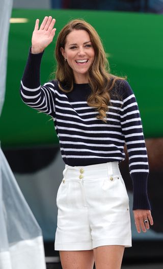 Catherine, Duchess Of Cambridge is seen during her visit to the 1851 Trust and the Great Britain SailGP Team on July 31, 2022 in Plymouth, England.