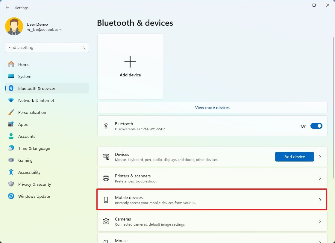 Open Mobile devices settings